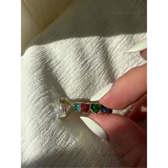 Multicolor adjustable cubic zirconia heart ring - Picture 8 of 9